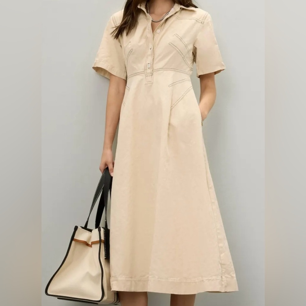 Rosetta Getty Beige Button-Front Midi Dress. Size 8 and Size 12 - Picture 4 of 12